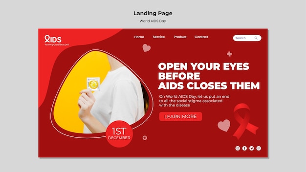 PSD gratuito modello web per la giornata mondiale dell'aids con dettagli rossi