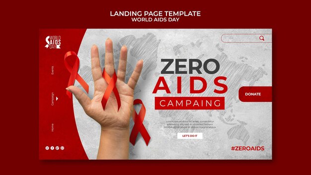 PSD gratuito modello web per la giornata mondiale dell'aids con dettagli rossi