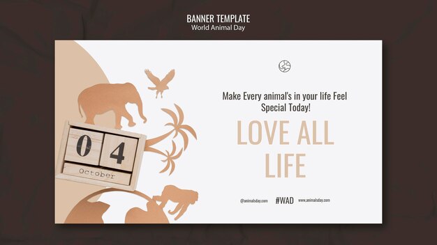 World animal day horizontal banner template