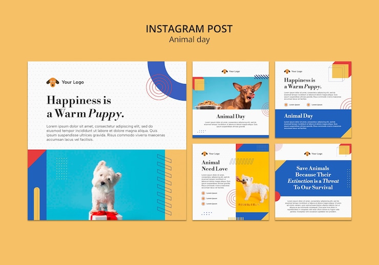 Бесплатный PSD коллекция постов в instagram о всемирном дне животных