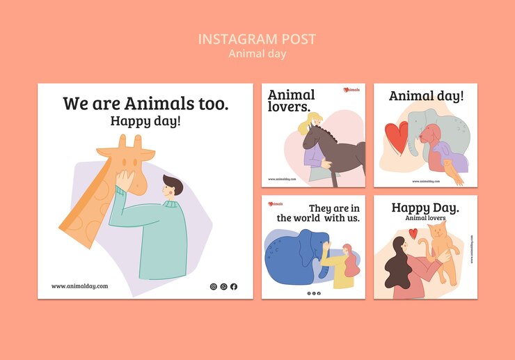 Бесплатный PSD коллекция постов в instagram о всемирном дне животных