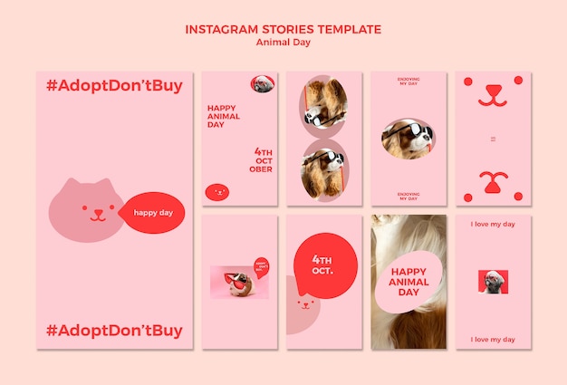 Free PSD world animal day instagram stories collection with dogs