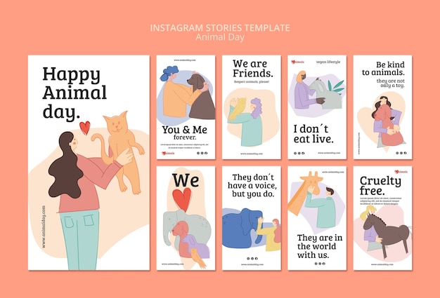Бесплатный PSD Коллекция рассказов instagram о всемирном дне животных