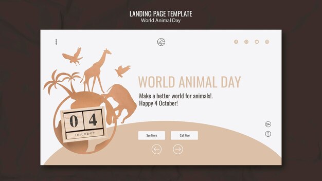 world animal day landing page template