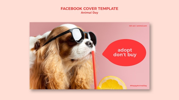 World animal day social media cover template with dog