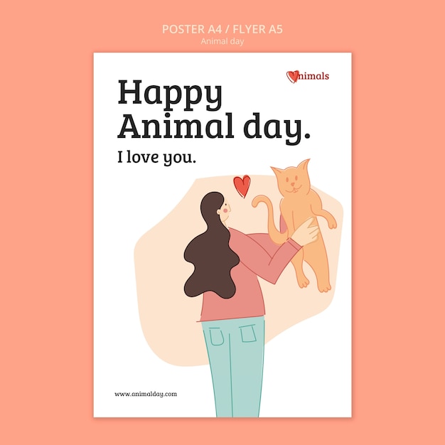 Бесплатный PSD Шаблон вертикального плаката всемирного дня животных