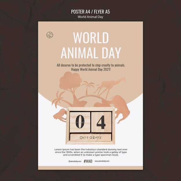 World animal day vertical print template