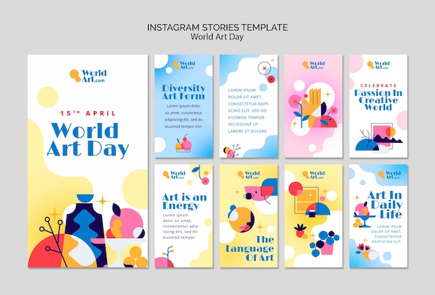 PSD gratuito storie di instagram per la celebrazione della giornata mondiale dell'arte