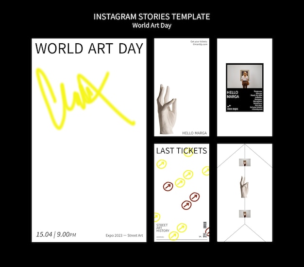 PSD gratuito storie di instagram per la celebrazione della giornata mondiale dell'arte