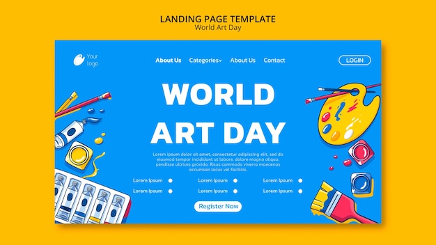 PSD gratuito modello di landing page per la celebrazione della giornata mondiale dell'arte