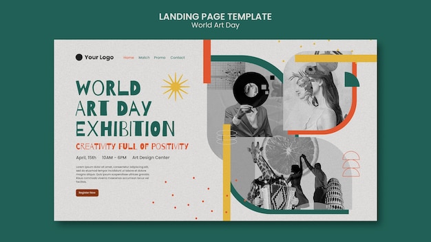 Modello di landing page per la celebrazione della giornata mondiale dell'arte