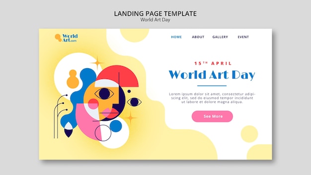 PSD gratuito modello di landing page per la celebrazione della giornata mondiale dell'arte