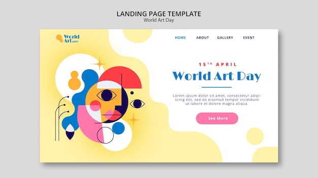 無料PSD 世界芸術の日のお祝いランディングページテンプレート