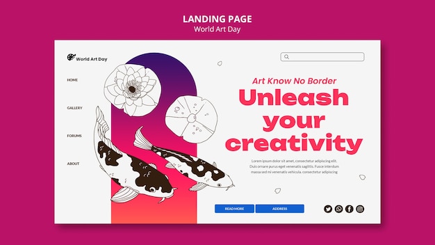 Free PSD world art day celebration landing page template