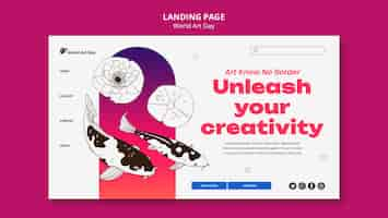 PSD gratuito modello di landing page per la celebrazione della giornata mondiale dell'arte