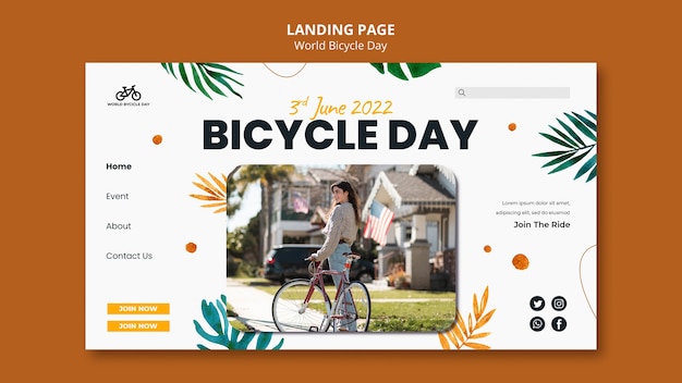 無料PSD 世界自転車デーのランディングページ