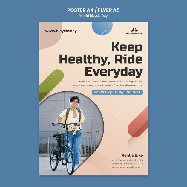 World bicycle day vertical poster template with person using bike