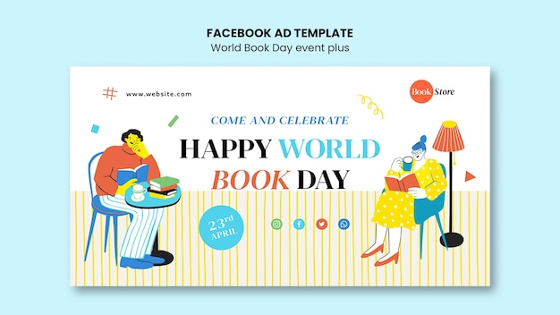 PSD gratuito modello facebook per la celebrazione della giornata mondiale del libro