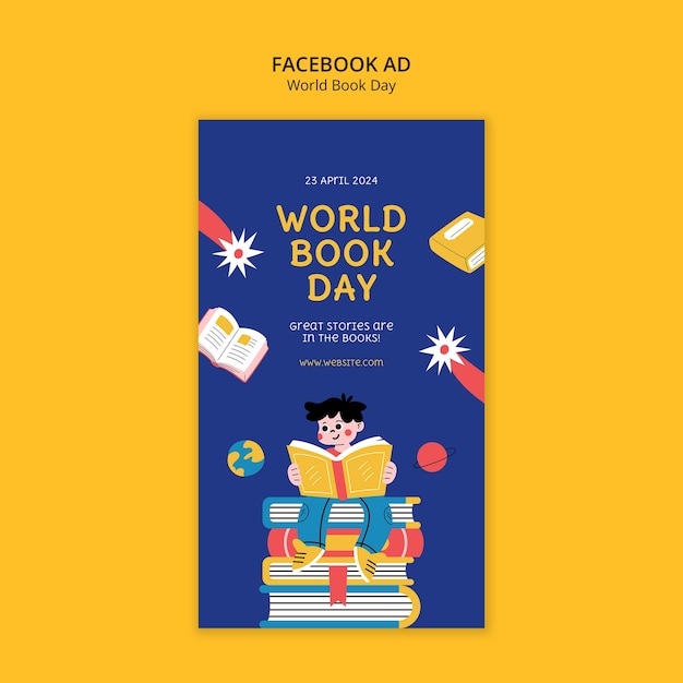 PSD gratuito template di facebook per la celebrazione della giornata mondiale del libro