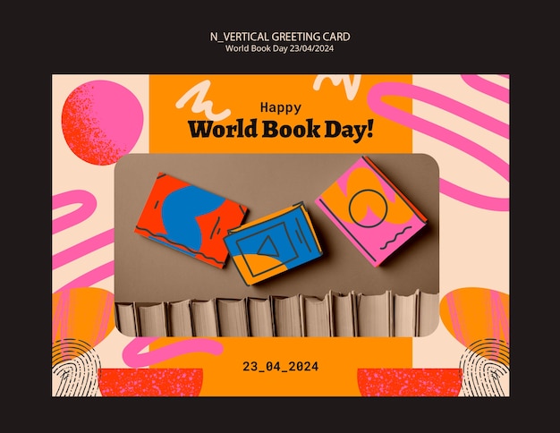 Free PSD world book day celebration greeting card