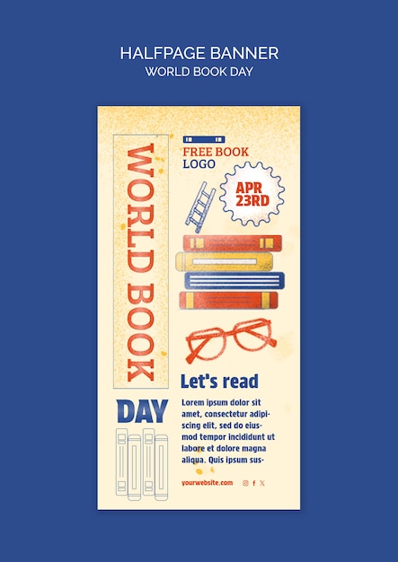 Free PSD world book day celebration halfpage banner  template