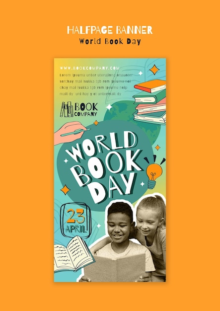 Free PSD world book day celebration halfpage banner