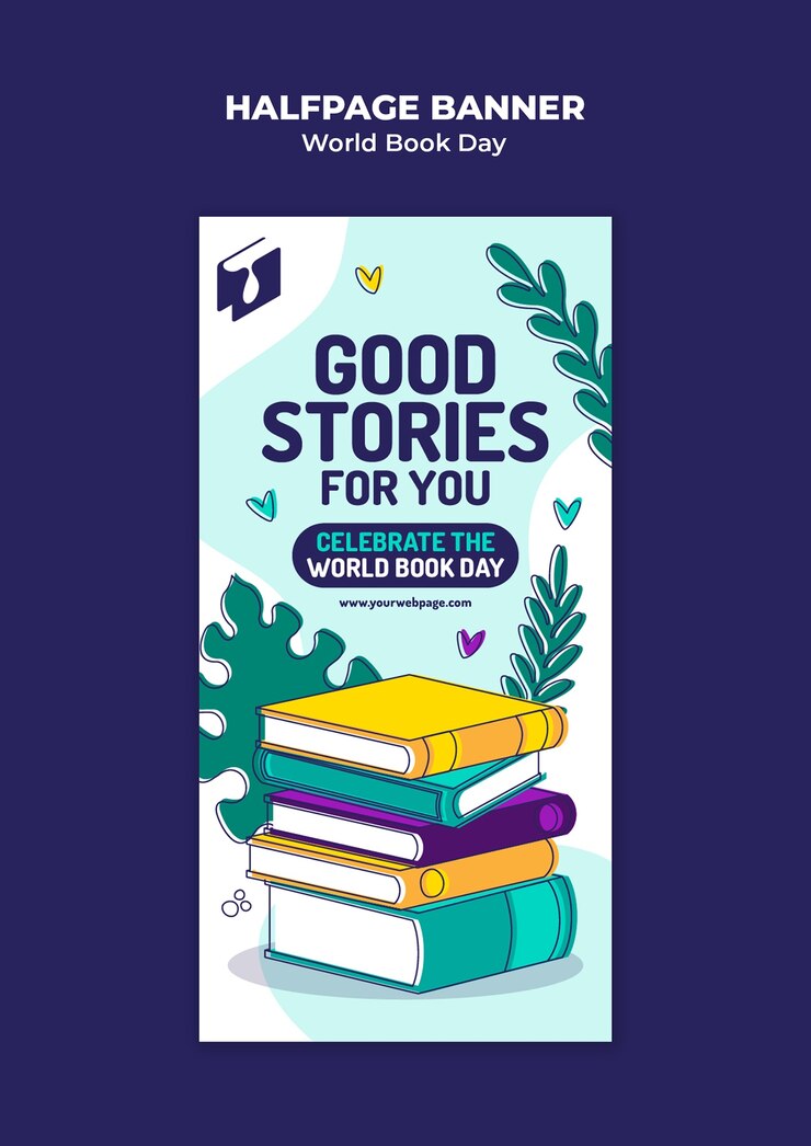 Free PSD world book day celebration halfpage banner