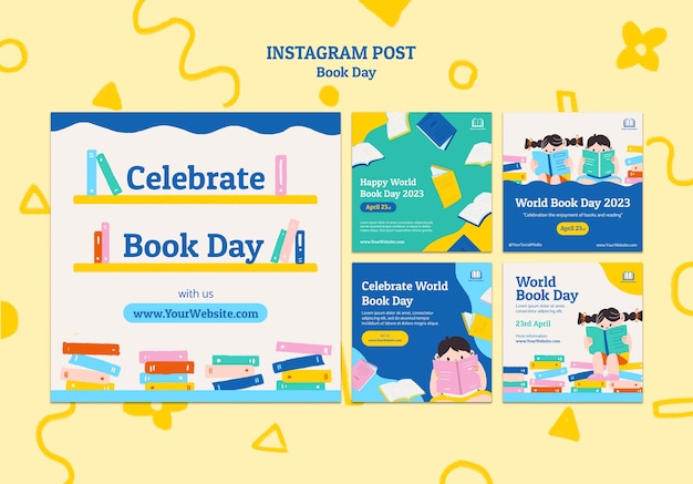 PSD gratuito post di instagram per la celebrazione della giornata mondiale del libro