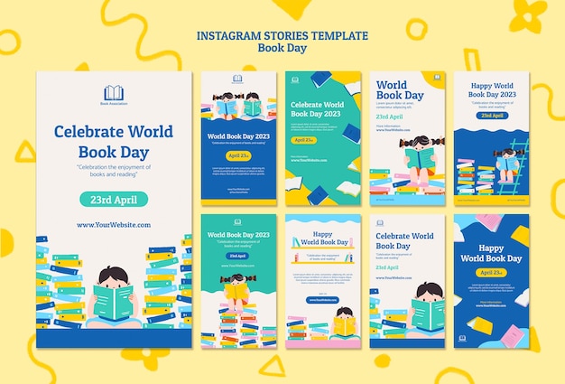 Бесплатный PSD Истории instagram о праздновании всемирного дня книги