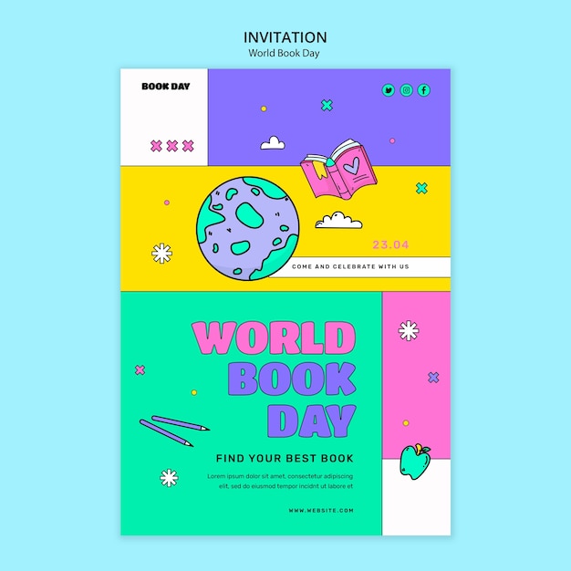 Free PSD world book day celebration invitation template