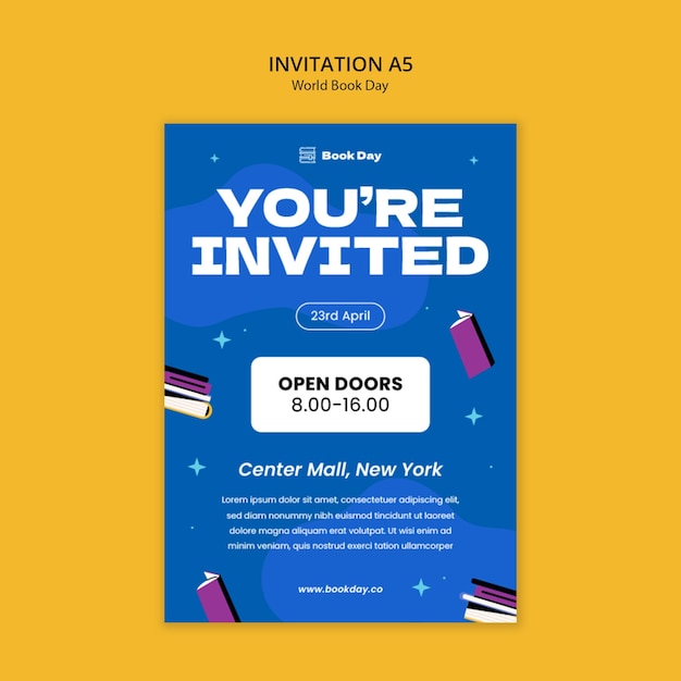 Free PSD world book day celebration invitation  template
