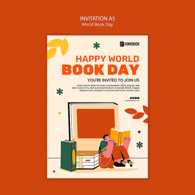 Бесплатный PSD Шаблон приглашения на празднование всемирного дня книги