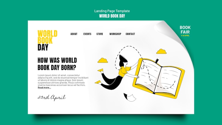 Free PSD world book day celebration landing page