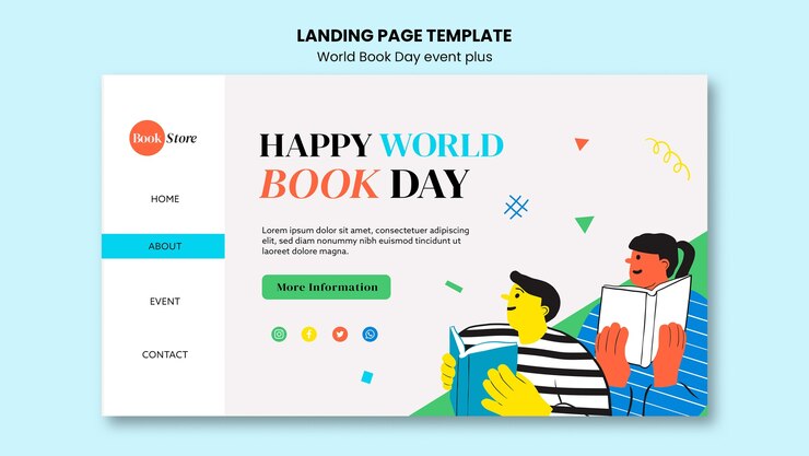 Free PSD world book day celebration landing page