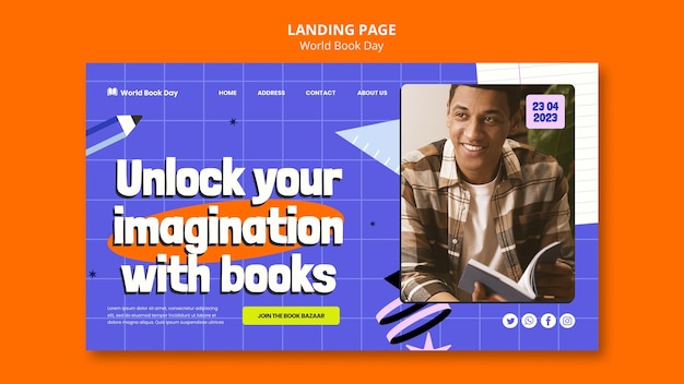 Free PSD world book day celebration landing page