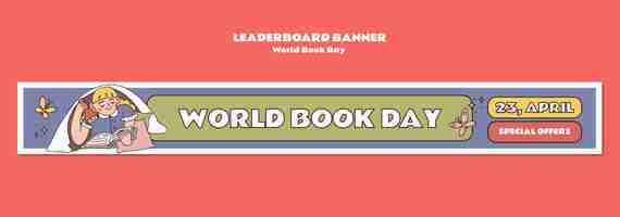 무료 PSD 세계 책의 날 축하 리더보드 배너 템플릿