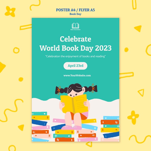 Бесплатный PSD Шаблон плаката празднования всемирного дня книги