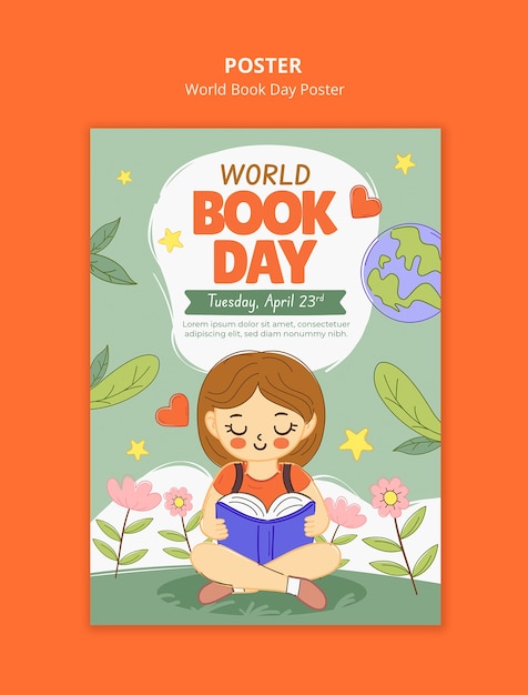 Free PSD world book day celebration poster template