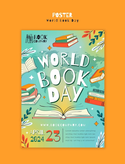 Бесплатный PSD Шаблон плаката для празднования всемирного дня книги