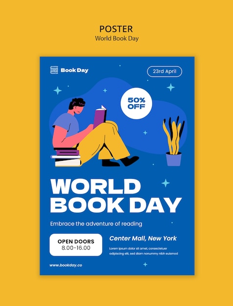 PSD gratuito modello di poster per la celebrazione della giornata mondiale del libro