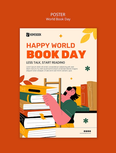 PSD gratuito modello di poster per la celebrazione della giornata mondiale del libro