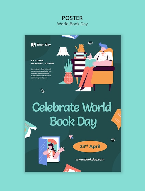 Modello di poster per la celebrazione della giornata mondiale del libro