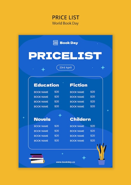 Free PSD world book day celebration price list