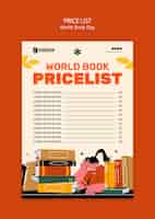 Бесплатный PSD Ценовой список празднования всемирного дня книги