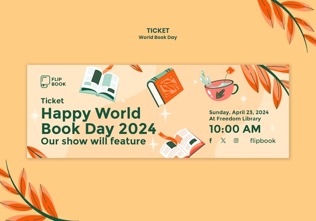 Free PSD world book day celebration ticket template