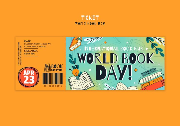 Free PSD world book day celebration ticket  template
