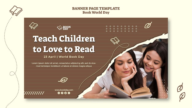 Free PSD world book day horizontal banner template