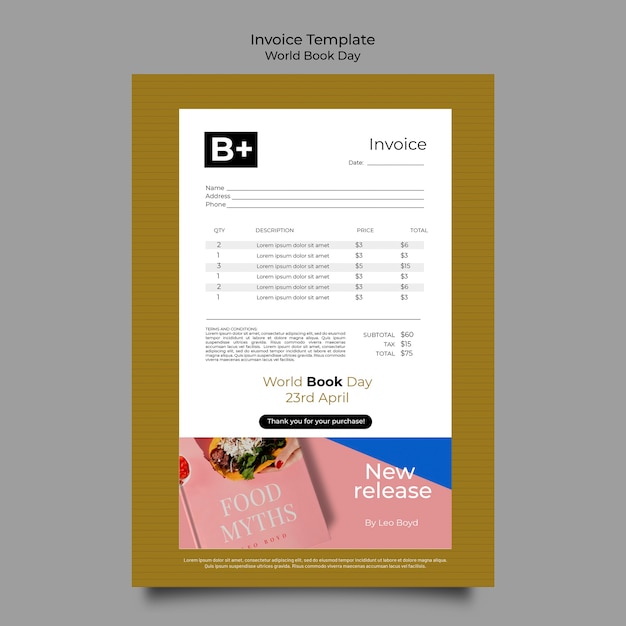 Free PSD world book day invoice template