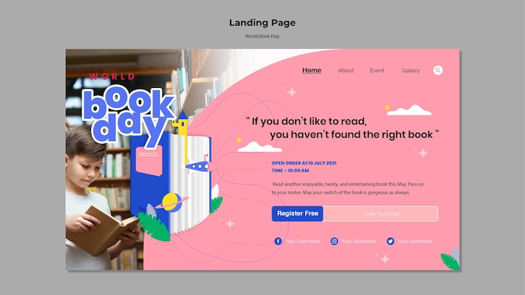Free PSD world book day landing page