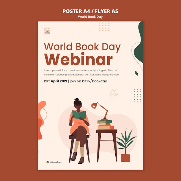 Бесплатный PSD Шаблон плаката всемирного дня книги